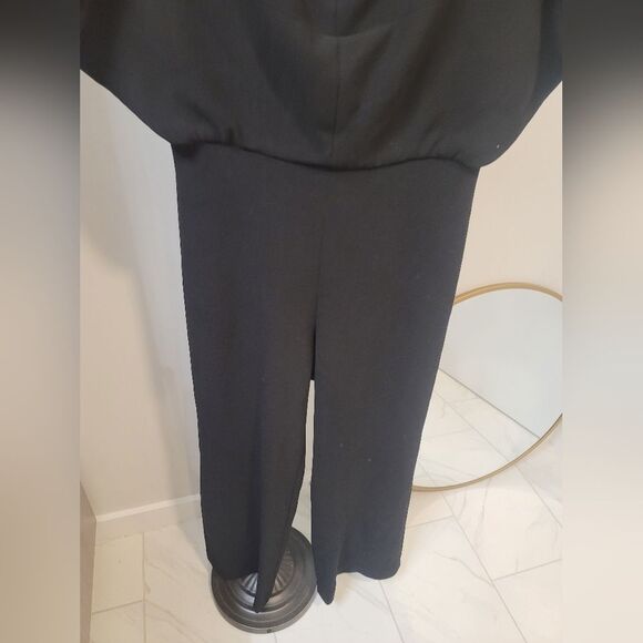 Lela Rose Black Ottoman Cape Sleeve Wide Leg Jumpsuit Romper 8 - Picture 4 of 12